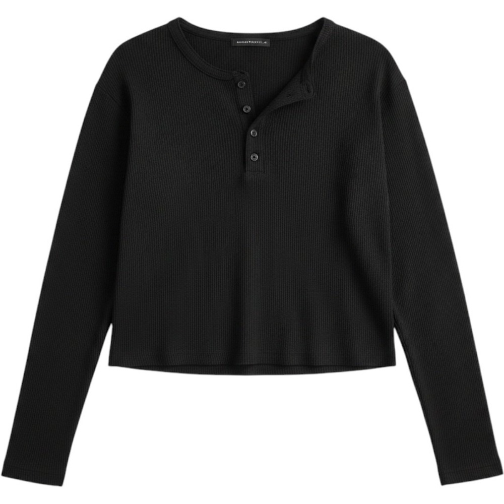 Brandy Melville Waffle Knit Henley Long Sleeve Top Navy One Size